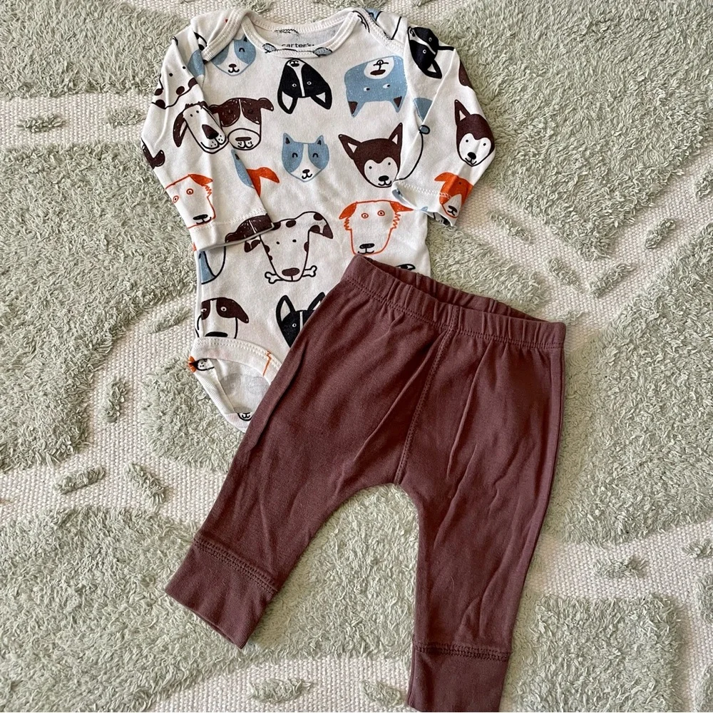 Carter’s Dog Print Outfit - Long Sleeve Onesie & Pants - 3 Months